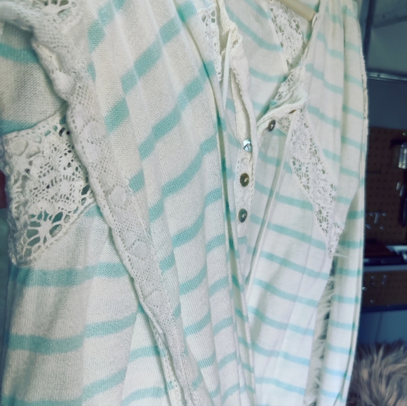FREE PEOPLE "Vintage" blue and white stripe KNITTED& Laced long sleeve*M*Cinched - Picture 9 of 12